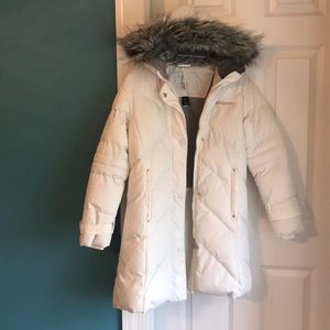 Girls white hooded long coat size 14 (L)
